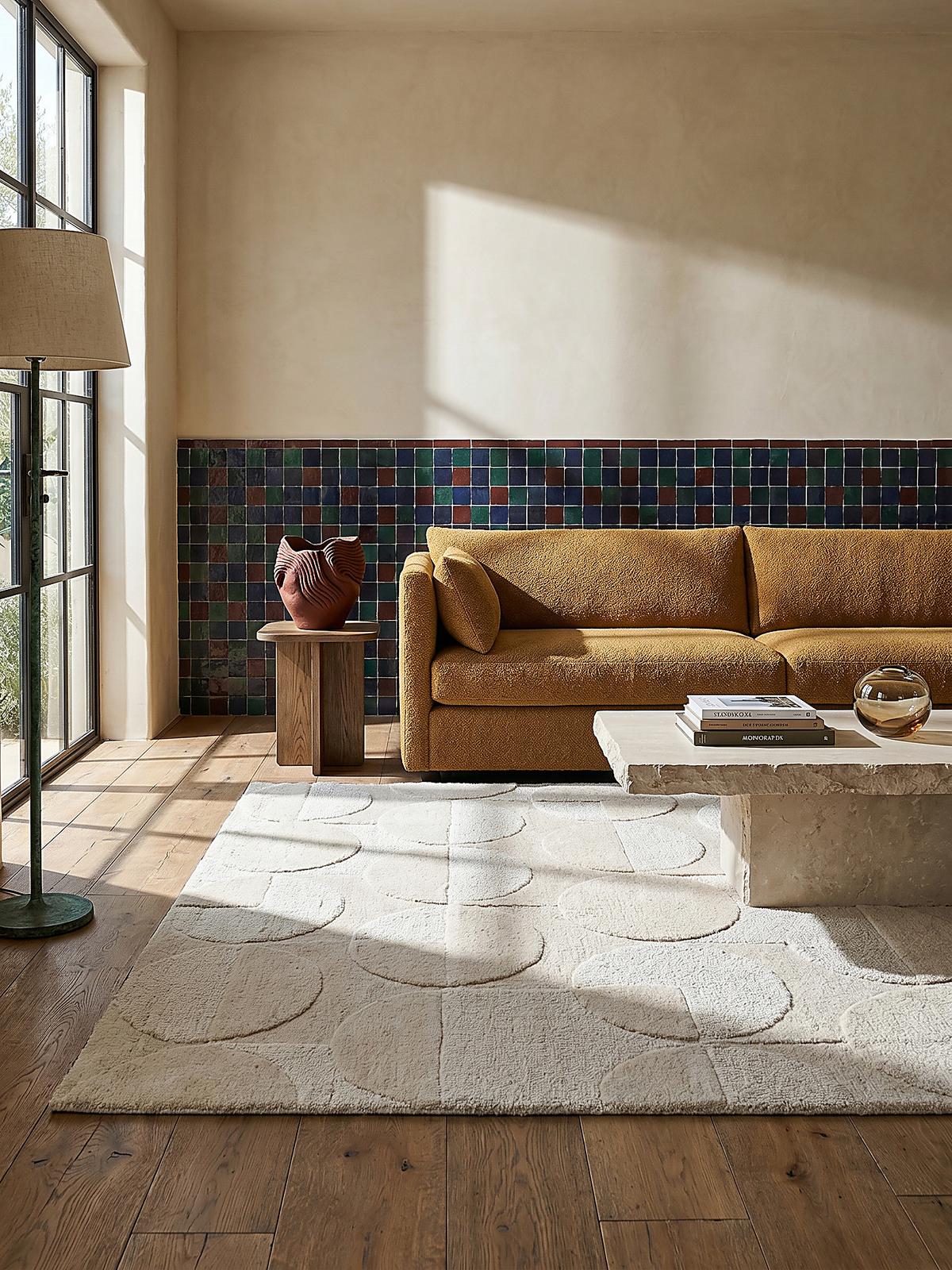 WOLLTEPPICH DEBEN, geometrisch, aus Wolle, Elfenbein, 60 x 230 cm - Champagner, Textil (230/60cm) - KADIMA DESIGN