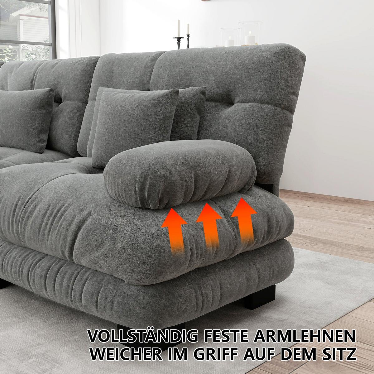 2-SITZER-SOFA aus chenille wolken-design & massivholzrahmen - Hellgrau, Textil (77/81/220cm) - Urban Meuble