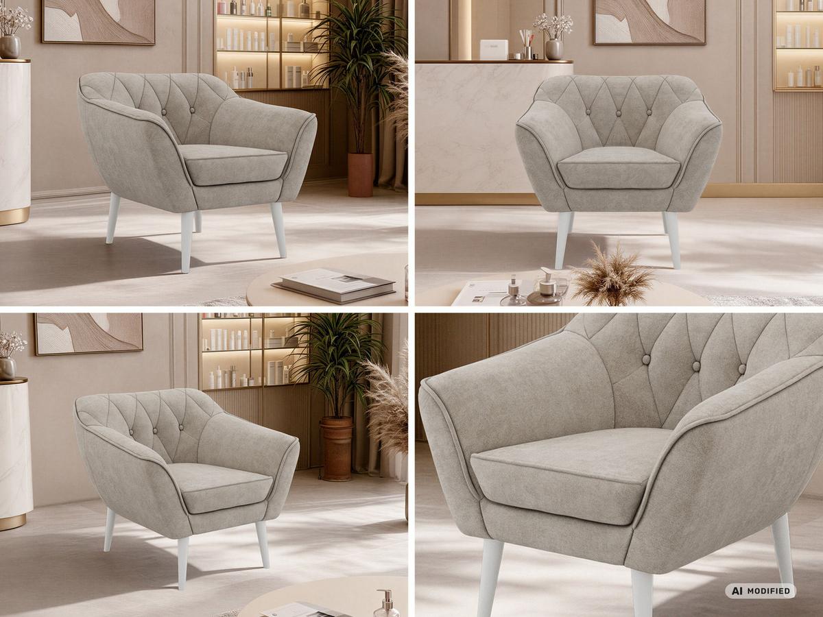 SESSEL PIRS - Greige Strukture - Weiße Beine - Greige/Weiß, Holzwerkstoff/Textil (80/75/74cm) - MKS