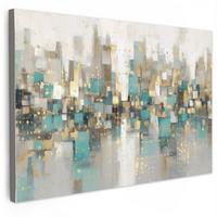 LEINWANDBILD Abstrakt - Blöcke - Gold - Skyline Wohnzimmer Groß 120x80 cm - Beige, Textil (120/80cm) - MuchoWow