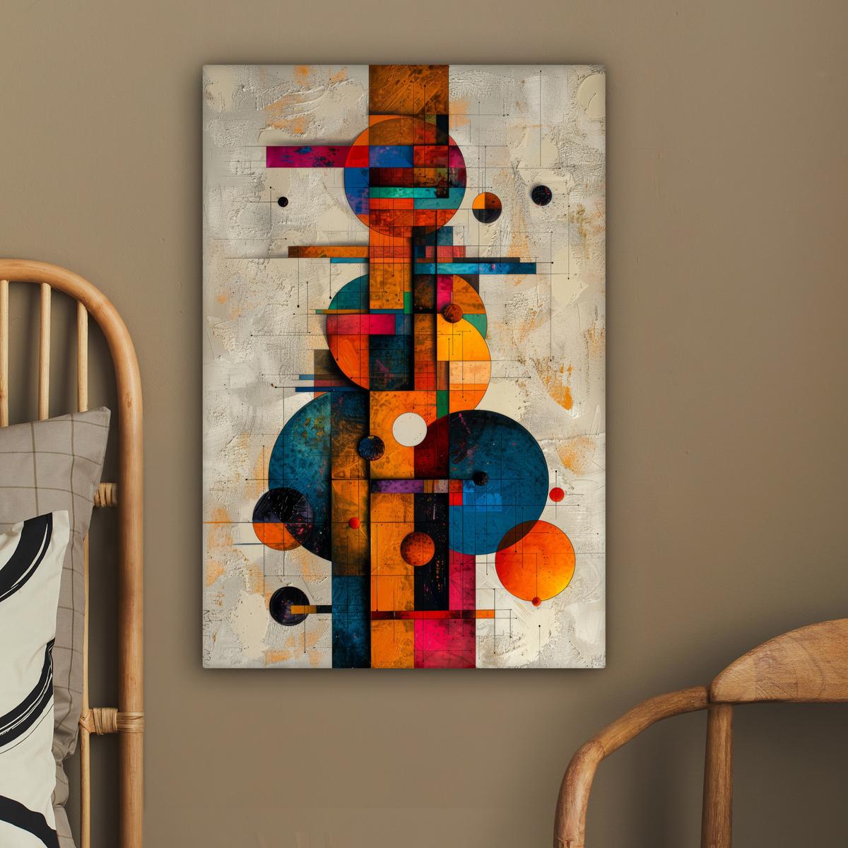 LEINWANDBILD Vintage - Moderne Kunst - Orange - Geometrische Formen Wanddeko 40x60 cm - Multicolor, Textil (40/60cm) - MuchoWow