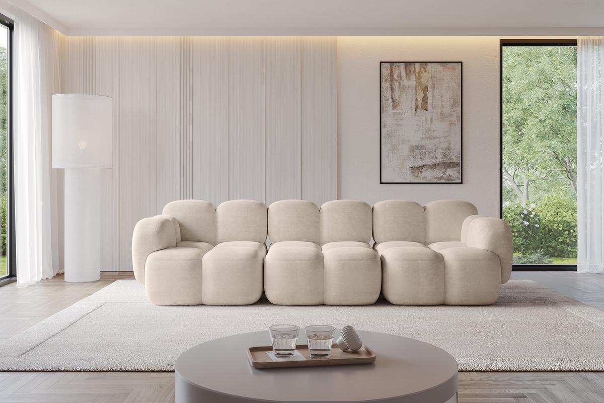 3-SITZER modulares Sofa Miko-S2 300x118x75 cm Beige Velours - Ecru/Schwarz, Holzwerkstoff/Kunststoff (300/75/118cm) - ALTDECOR