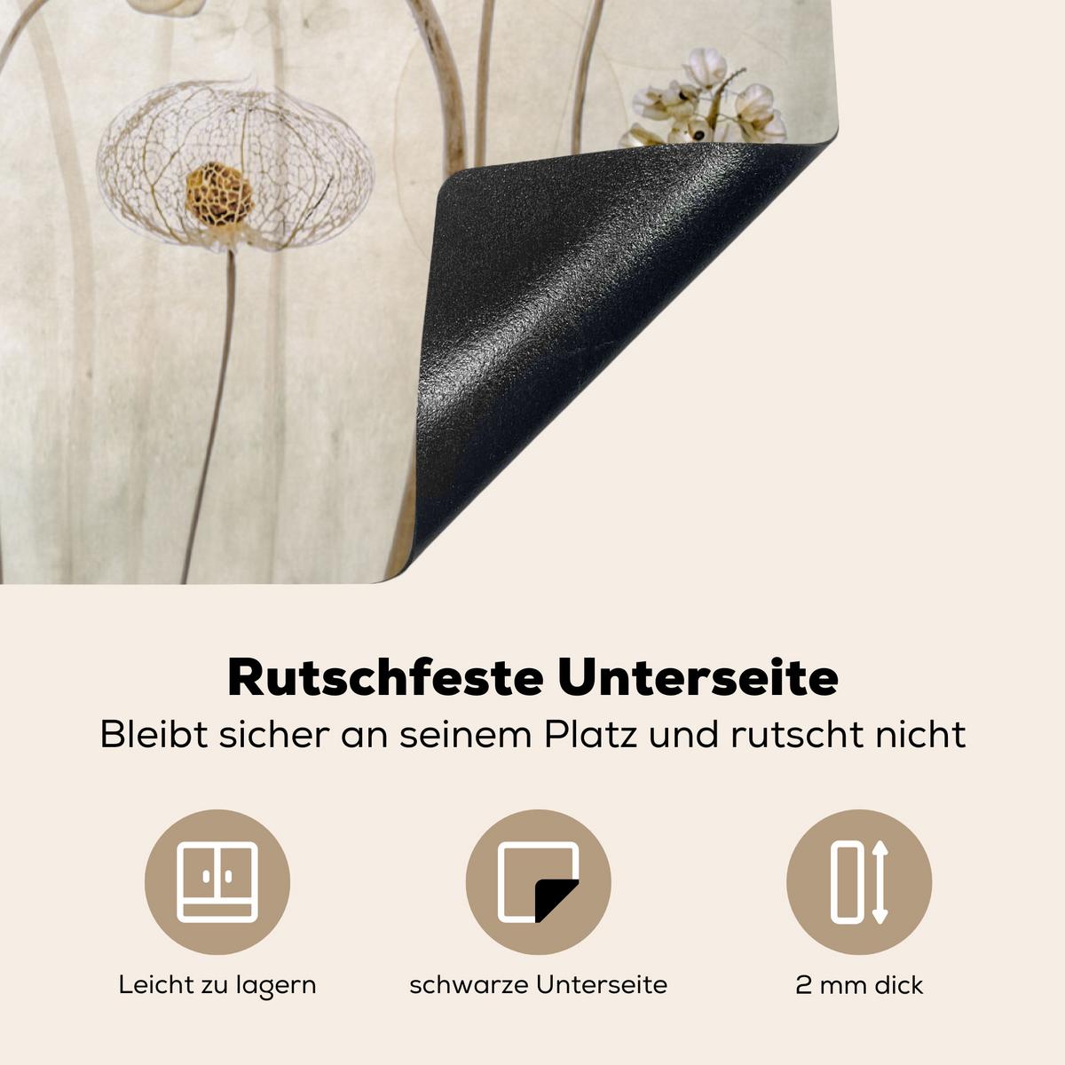 HERDABDECKPLATTE Blumen - Aquarell - Stilleben - Braun - Vintage Induktionsmatte 77x59 cm - Sandfarben, Kunststoff (77/59/0.2cm) - MuchoWow