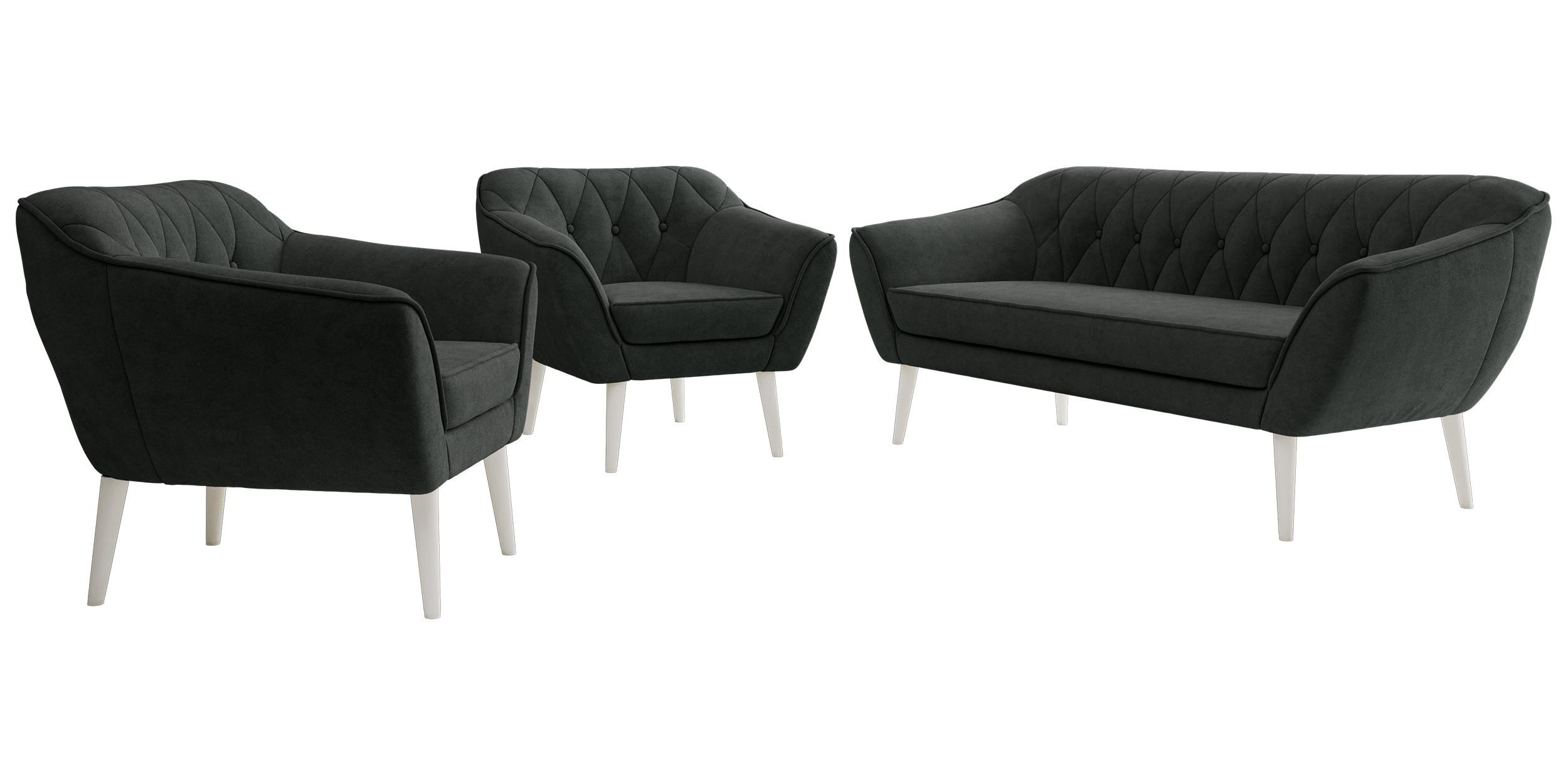 SITZGARNITUR PIRS 3+1+1 - Dunkelgrau Strukture - Weiße Beine - Dunkelgrau/Graphitfarben, Holzwerkstoff/Textil (180/75/74cm) - MKS