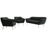 SITZGARNITUR PIRS 3+1+1 - Dunkelgrau Strukture - Weiße Beine - Dunkelgrau/Graphitfarben, Holzwerkstoff/Textil (180/75/74cm) - MKS