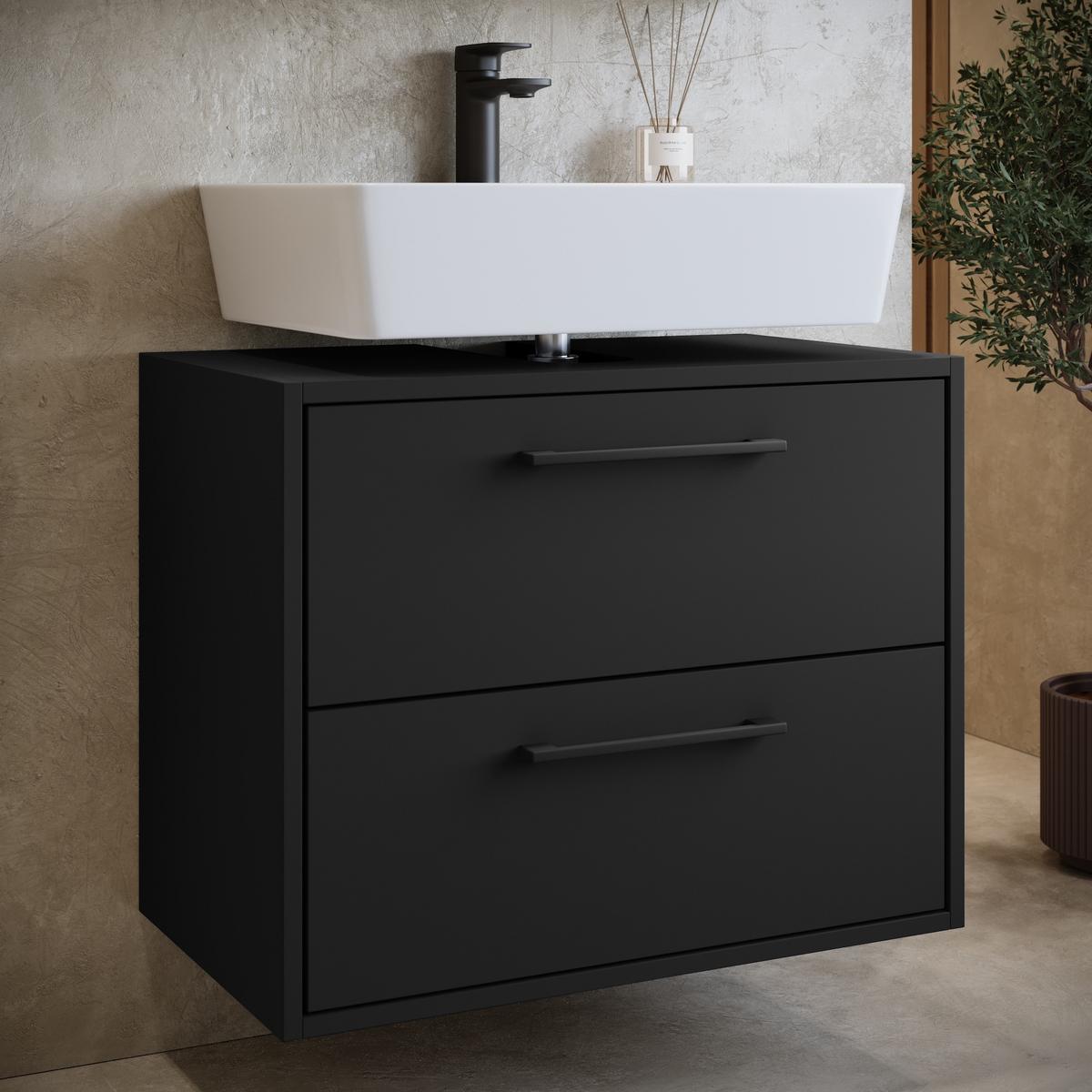WASCHBECKENUNTERSCHRANK Florence 2 Schubladen Schwarz Mat - 60 x 35 x 47 cm - Schwarz, Holz (60/47/35cm) - Badplaats
