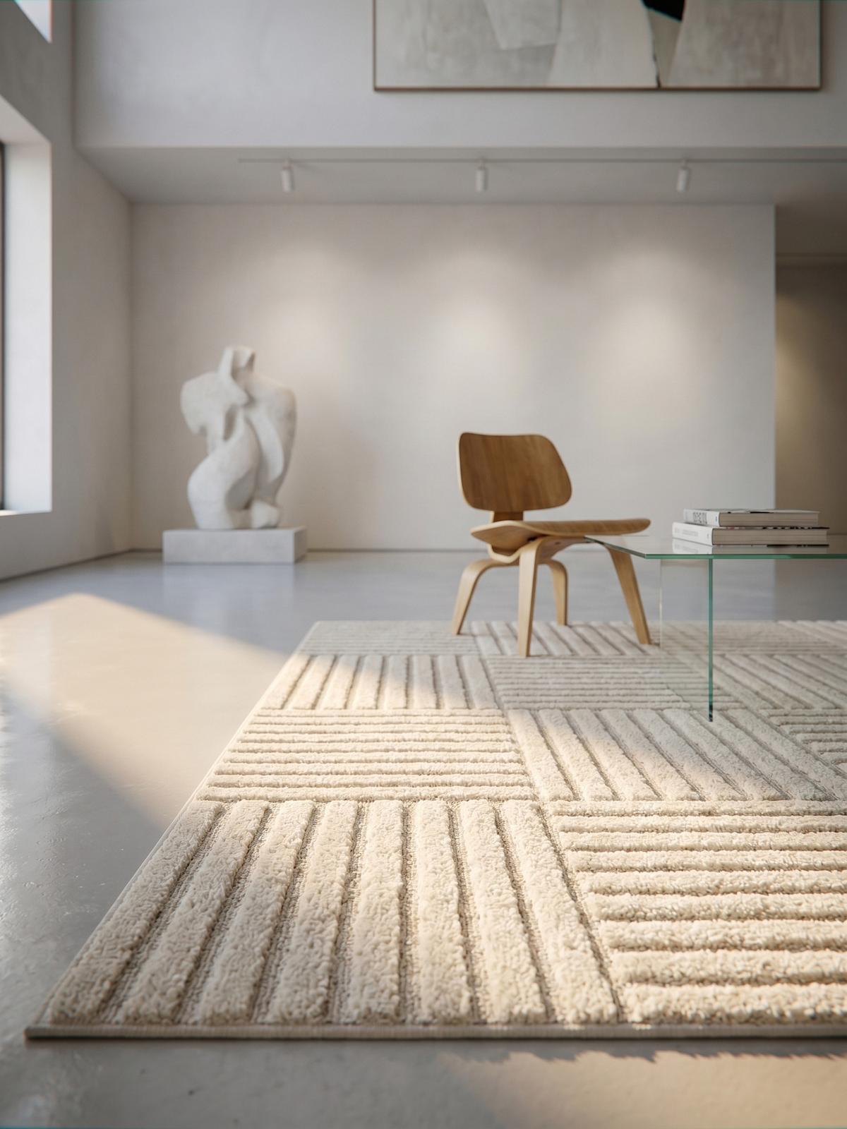 TEPPICH Hochflor RIGI in Creme, mit Cord-Streifen-Patchwork, 80 x 150 cm - Beige, Textil (150/80cm) - KADIMA DESIGN