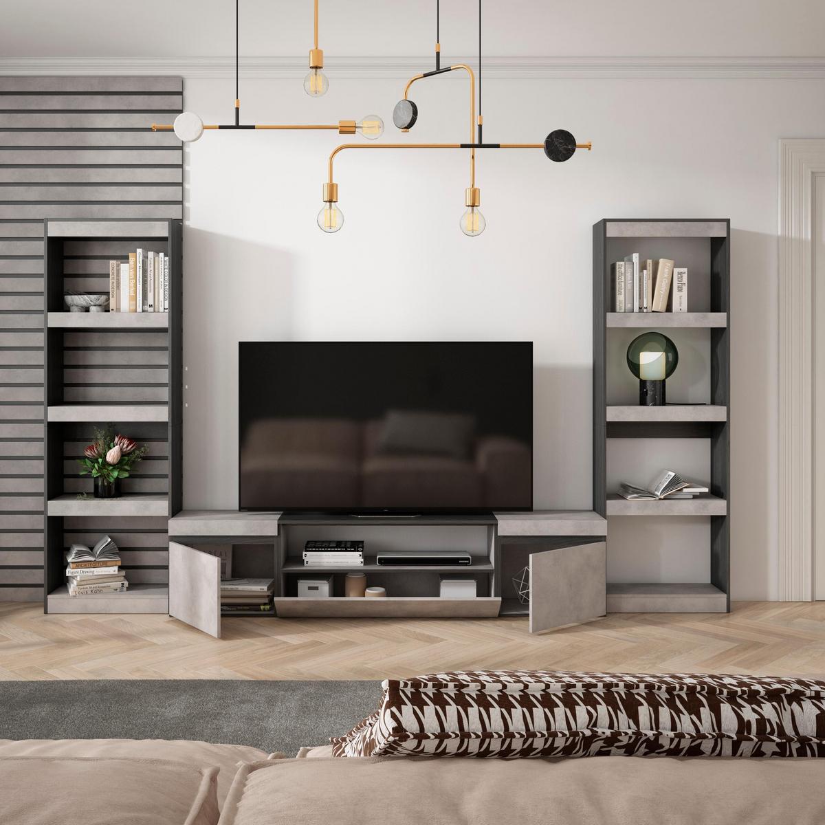 WOHNWAND zementgrau, 320/35/186cm - Grau, Holzwerkstoff (320/186/35cm) - Skraut Home