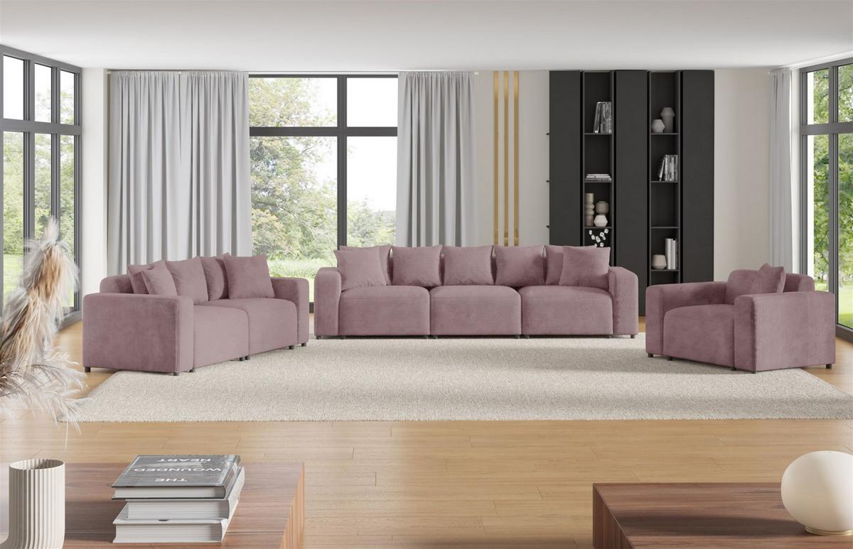 SOFA Megan 3-sitzer In Poso - Altrosa, Holzwerkstoff/Textil (327/75/98cm) - Fun Möbel