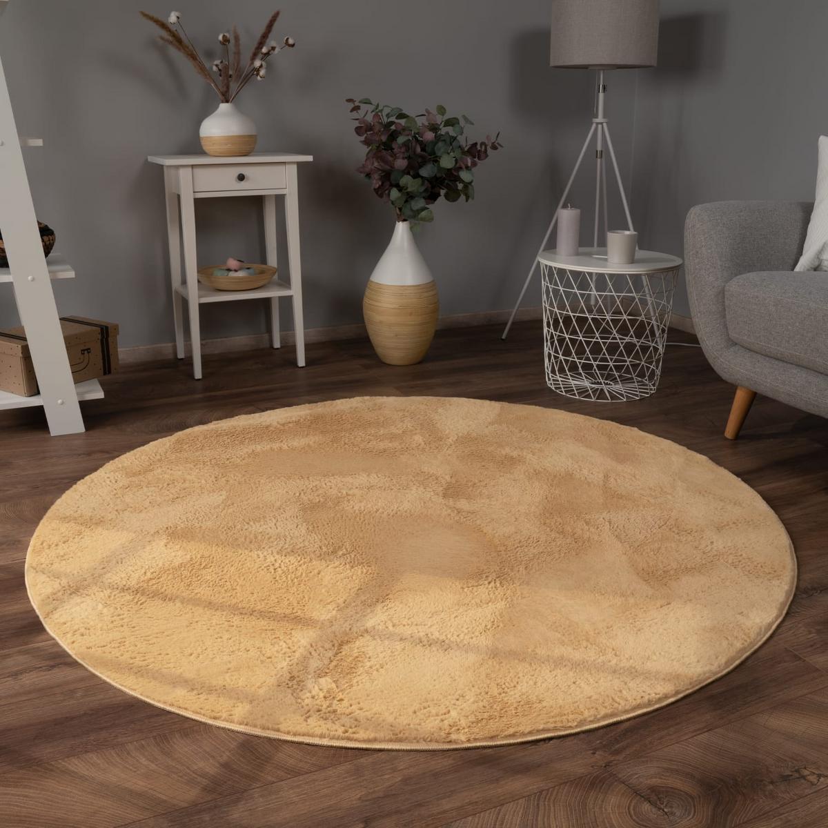 KURZFLORTEPPICH, einfarbig, aus Polyester, Gelb, Ø 80 cm - Gelb, Textil (80/80cm) - KADIMA DESIGN