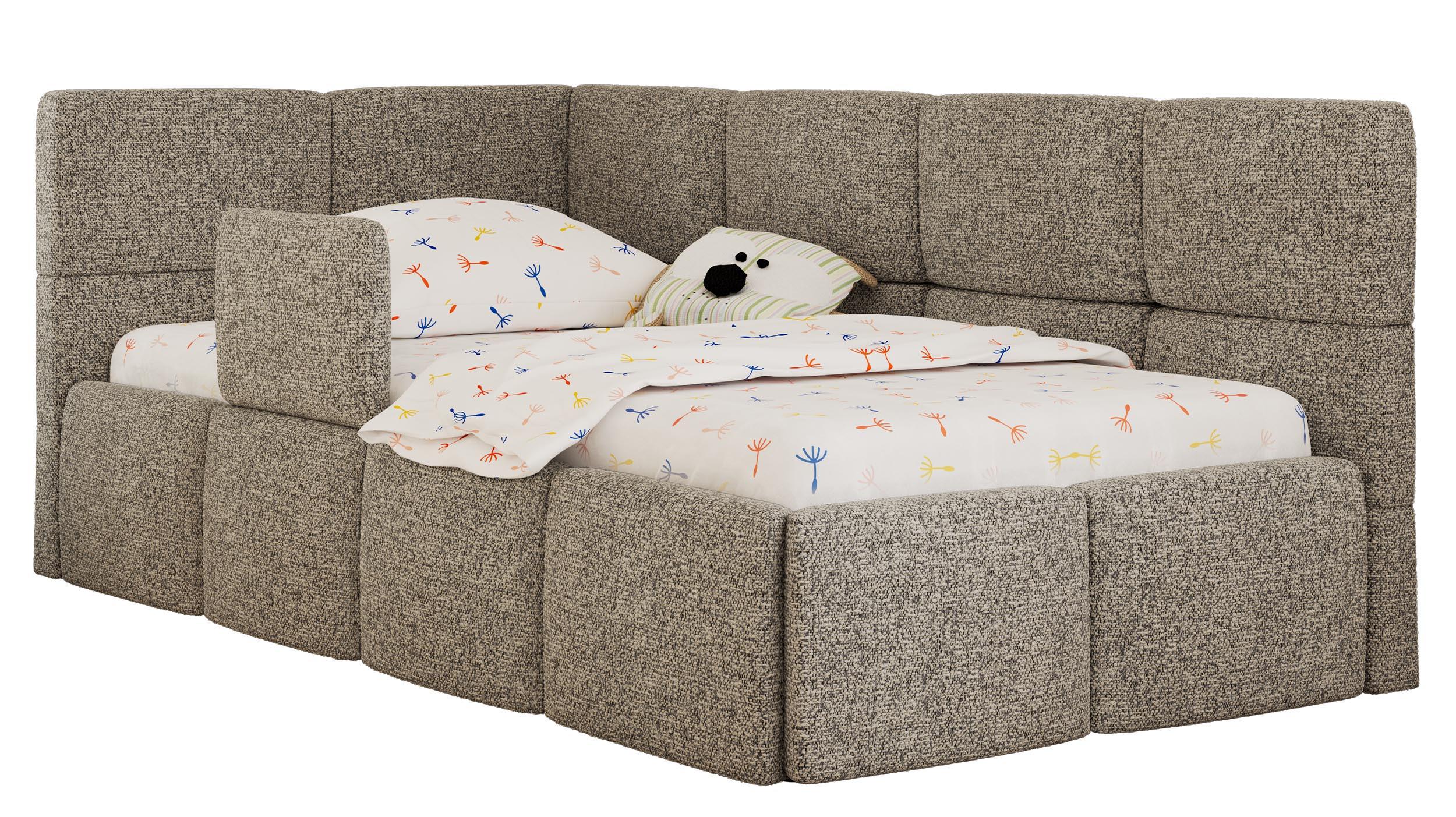 POLSTERBETT ARVO ALTA 90/200 - Grau Struktur - Ohne Matratze - Links - Grau, Textil (90/200cm) - MKS