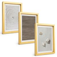 BILDER SET 3er Set - 20x30 cm Goldrahmen - Natürliche Texturen Holz Stein - Goldfarben, Kunststoff (20/30cm) - TULUP