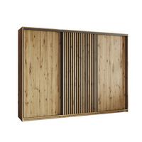 SCHWEBETÜRENSCHRANK VONTE 270/205/60 cm 3-türig mit Lamellen Eiche Artisan - Schwarz/Eiche Artisan, Holzwerkstoff (270/205/60cm) - MASSENO