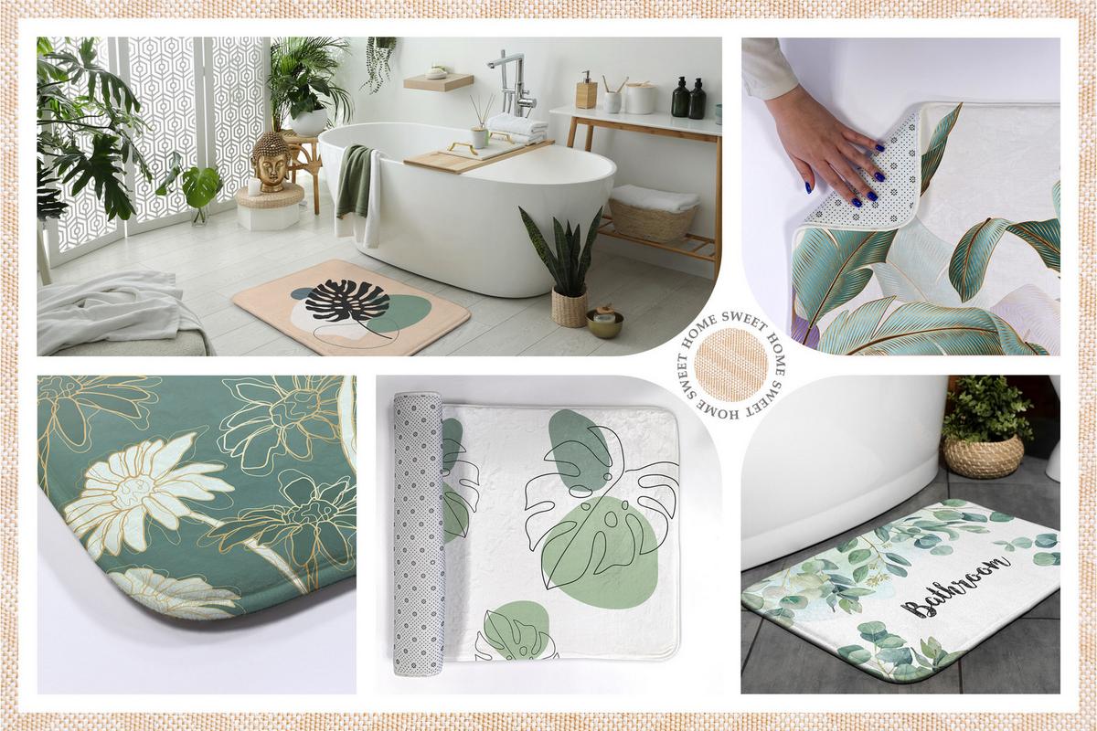 BADTEPPICH 90x60 cm Japanische Blumen - Weiß, Textil (90/60cm) - TULUP