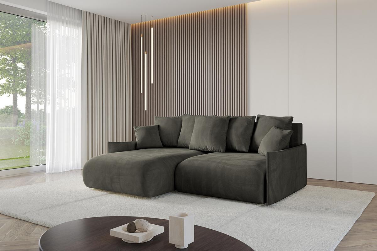 ECKSOFA Ottomane links ONESK-L -v1 216x177x72 Schwarz Velours - Schwarz, Holzwerkstoff/Kunststoff (216/177cm) - ALTDECOR