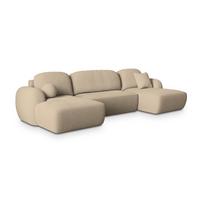 WOHNLANDSCHAFT SAVONA N Creme Boucle-Stoff mit Schlaffunktion - Creme/Schwarz, Holz/Kunststoff (320/90/148cm) - MASSENO