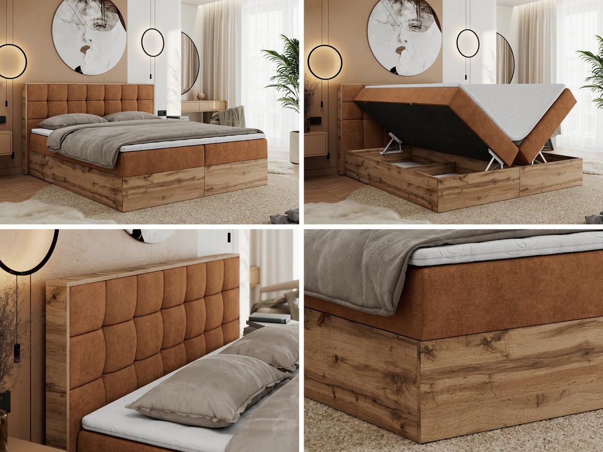 BOXBETT ALBERO 1 - 140/200 Orange Struktur - H4 - Orange, Holz/Textil (140/200cm) - MKS