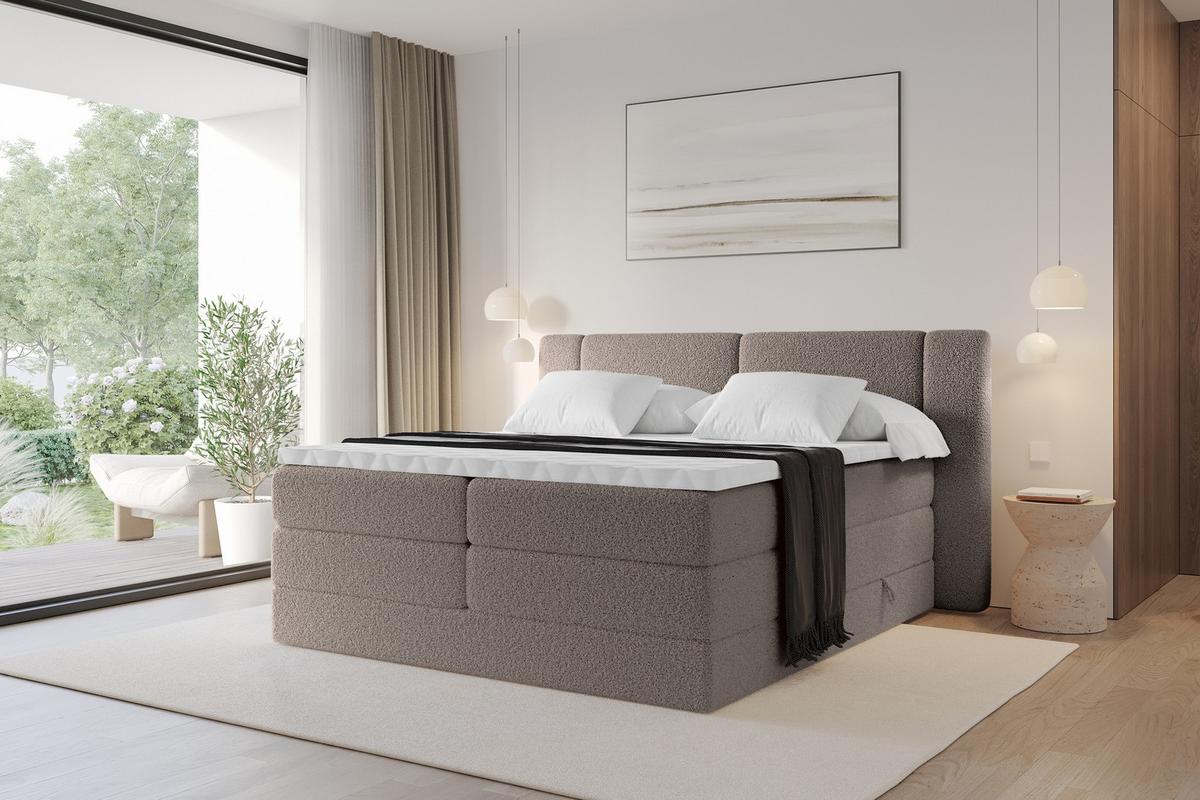 BOXSPRINGBETT mit Matratze H3/H4 - EVON KING - 180x200 cm Braun - Braun, Holzwerkstoff (180/200cm) - ALTDECOR
