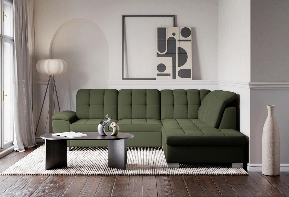 ECKSOFA Jamaal Khaki rechtsseitig - Schwarz/Grün, Textil (212/258cm) - Selsey