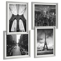 BILDER SET 4er Set - 50x50 cm & 40x60 cm Silberner Rahmen - Monochromatische Brückentürme - Silberfarben, Kunststoff (50/50cm) - TULUP