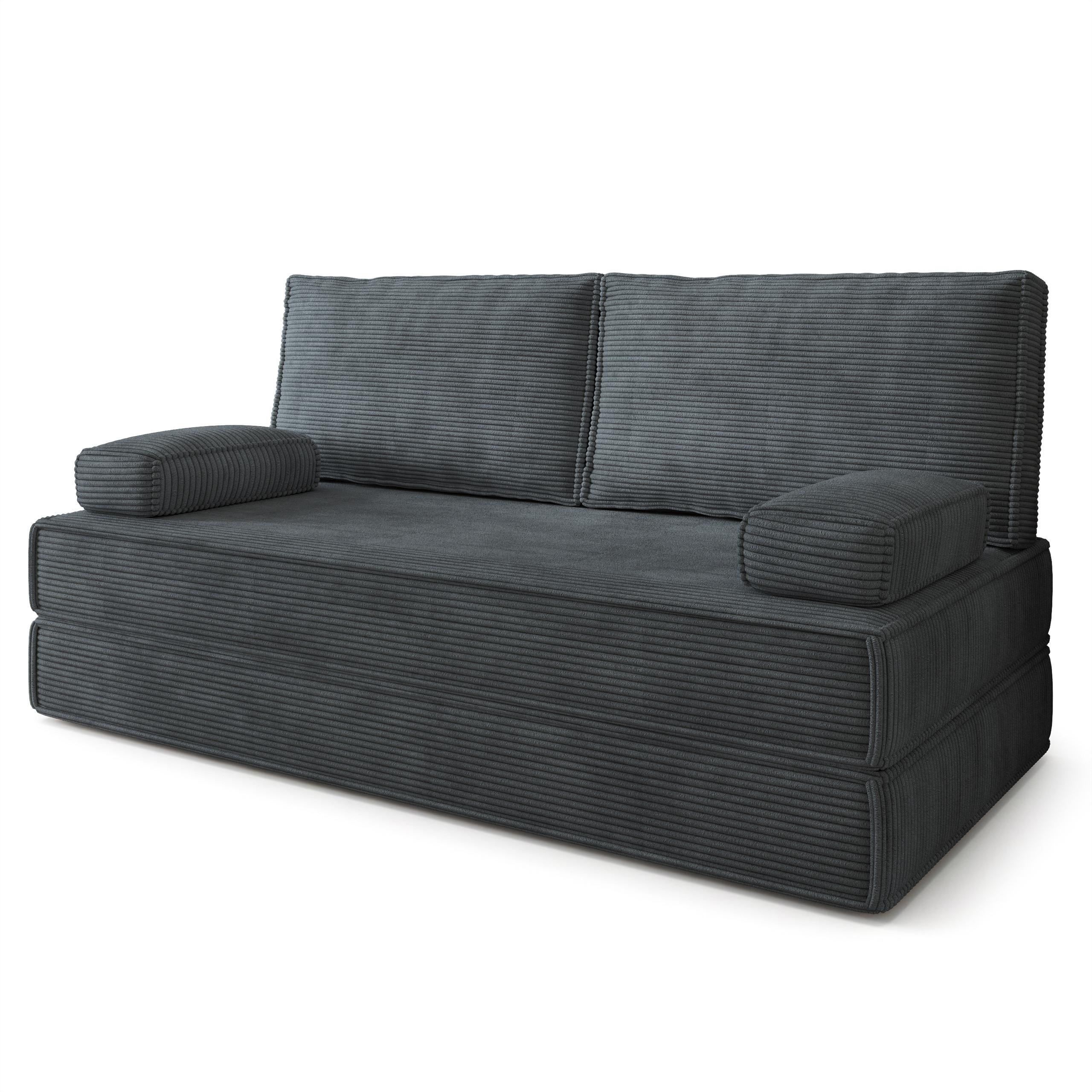 BETTSOFA SILAR aus Schaumstoff Kordstoff Grau Schlaffunktion - Dunkelgrau, Textil (170/86/80cm) - MASSENO