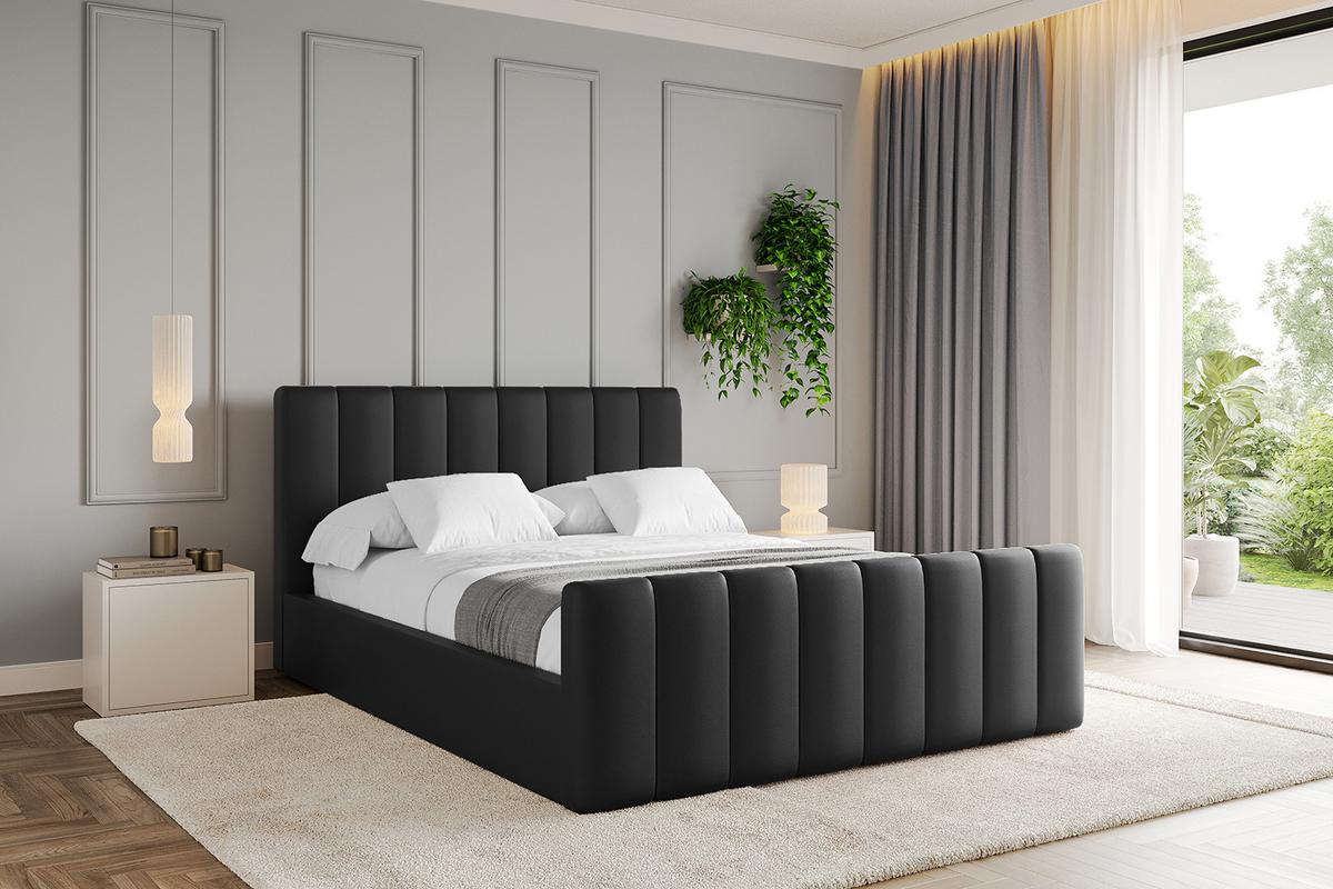 POLSTERBETT mit Bettkasten, Fußteil und Lattenrost, Boxbett mit Matratze H3/H4 - STERA-Z 160x200 Schwarz Kunstleder - Schwarz Hochglanz, Holzwerkstoff/Textil (160/200cm) - ALTDECOR