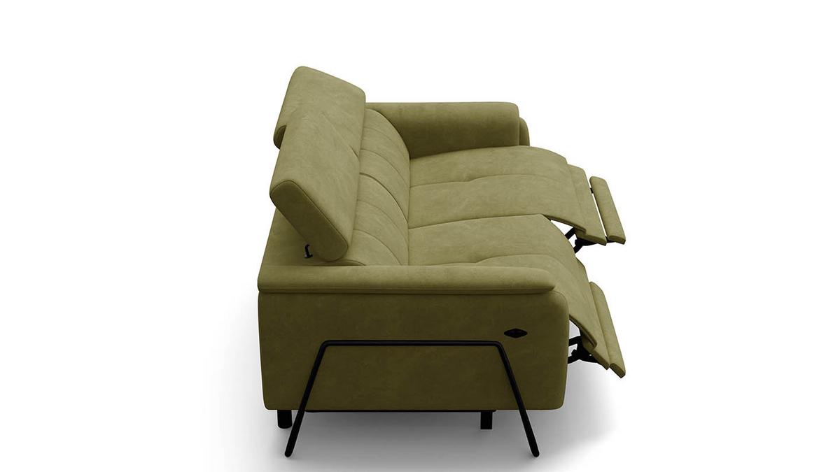 RELAXSOFA RODEN 3-Sitzer mit 2 Relax, olive, Veloursstoff - Grün, Holz/Textil (194/82/103cm) - Wozimo