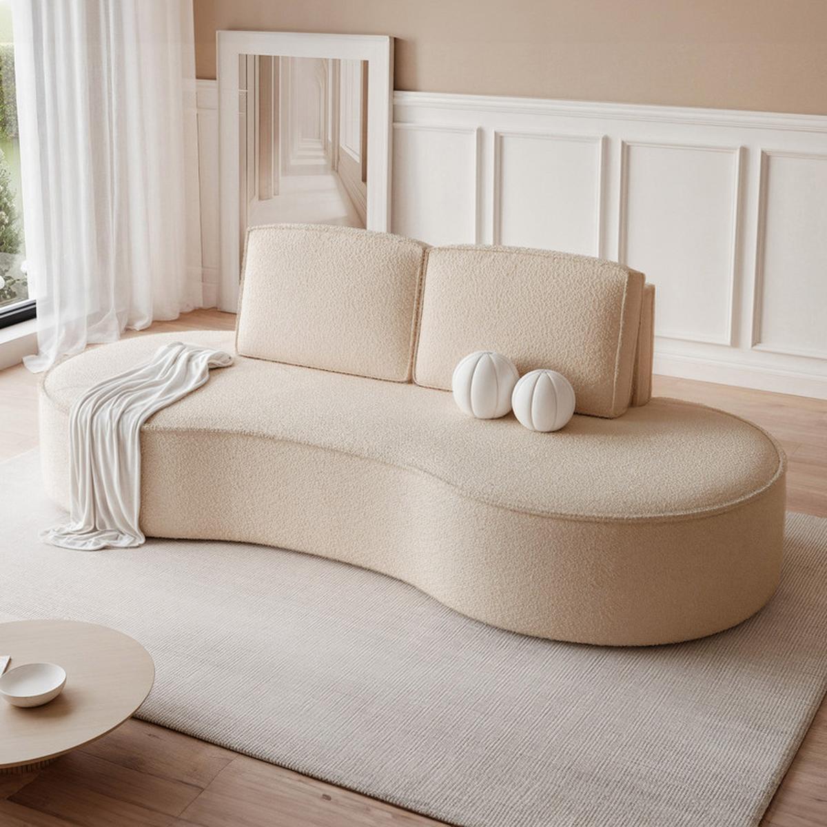 2-SITZER-SOFA SOFIA Bouclé-Stoff in Creme - Creme/Schwarz, Kunststoff/Textil (234/88/101cm) - Idohome