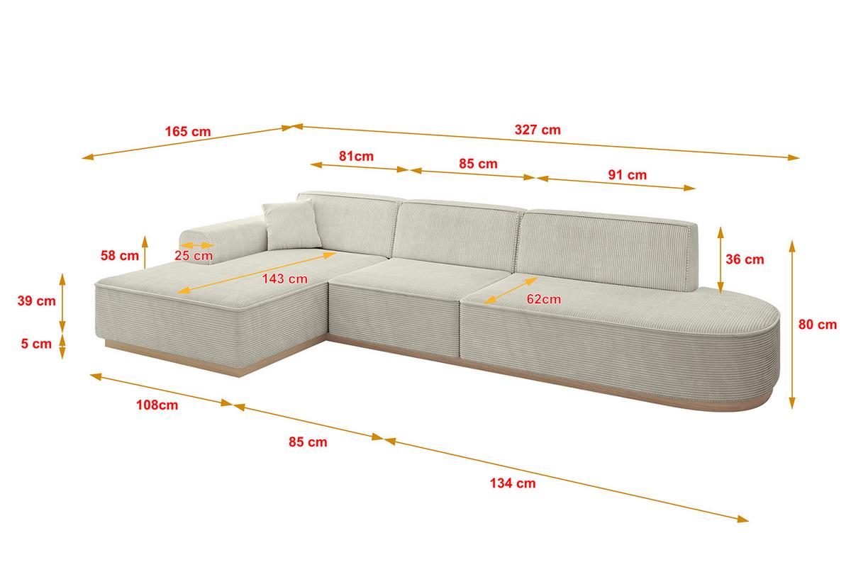 ECKSOFA Ottomane Links IREA-L2 - 327x165x80 cm Creme - Ecru/Creme, Holzwerkstoff/Textil (327/165cm) - ALTDECOR
