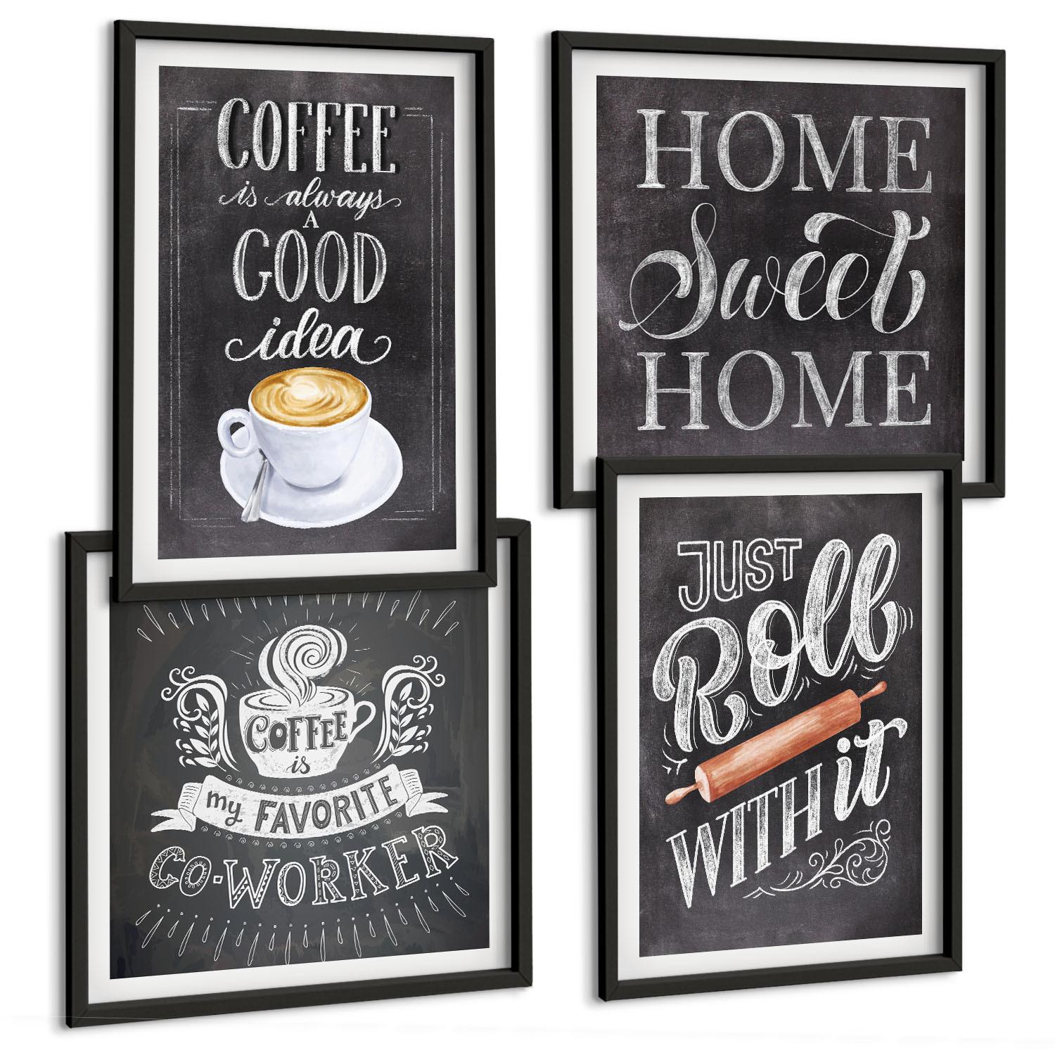 BILDER SET 4er Set - 50x50 cm & 40x60 cm Schwarzer Rahmen - Kaffeeroller, heimelige Wärme - Schwarz, Kunststoff (50/50cm) - TULUP