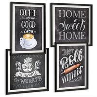 BILDER SET 4er Set - 50x50 cm & 40x60 cm Schwarzer Rahmen - Kaffeeroller, heimelige Wärme - Schwarz, Kunststoff (50/50cm) - TULUP