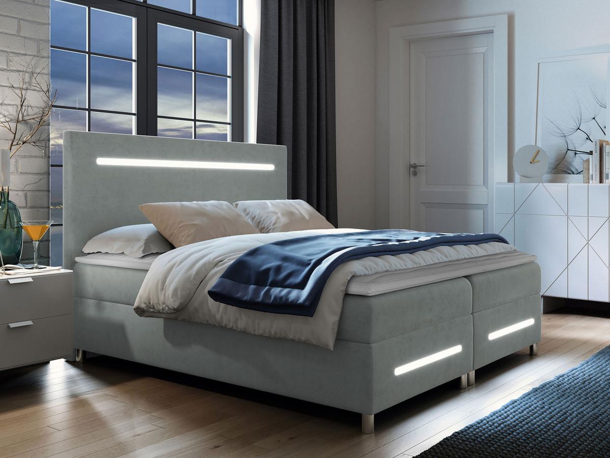 BOXBETT Enter LED - H3 - Hellgrau, Holz (180/200cm) - MIRJAN24