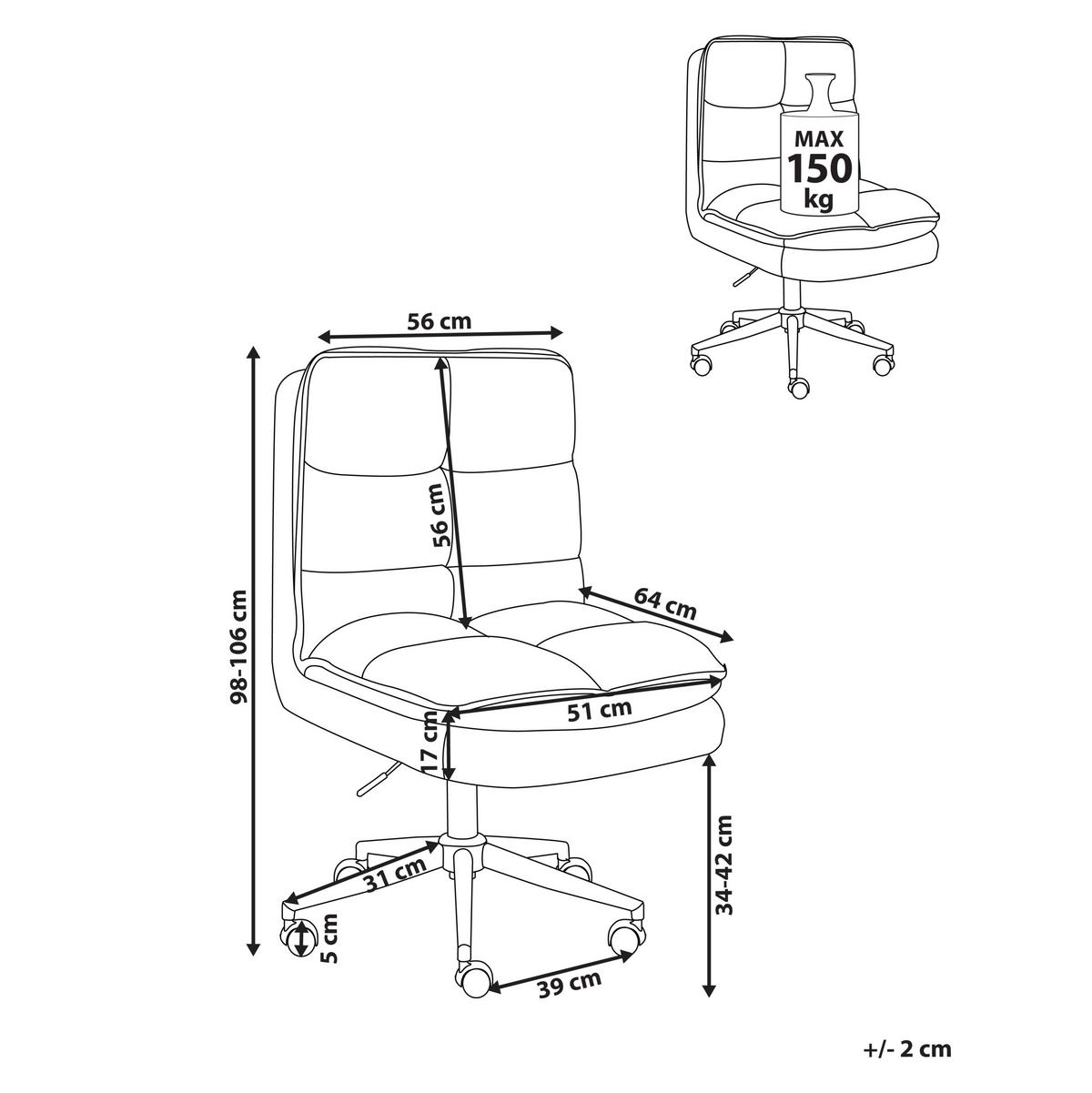 BÜROSTUHL Bouclé Weiß Addison - Weiß, Textil (56/98/64cm) - Beliani