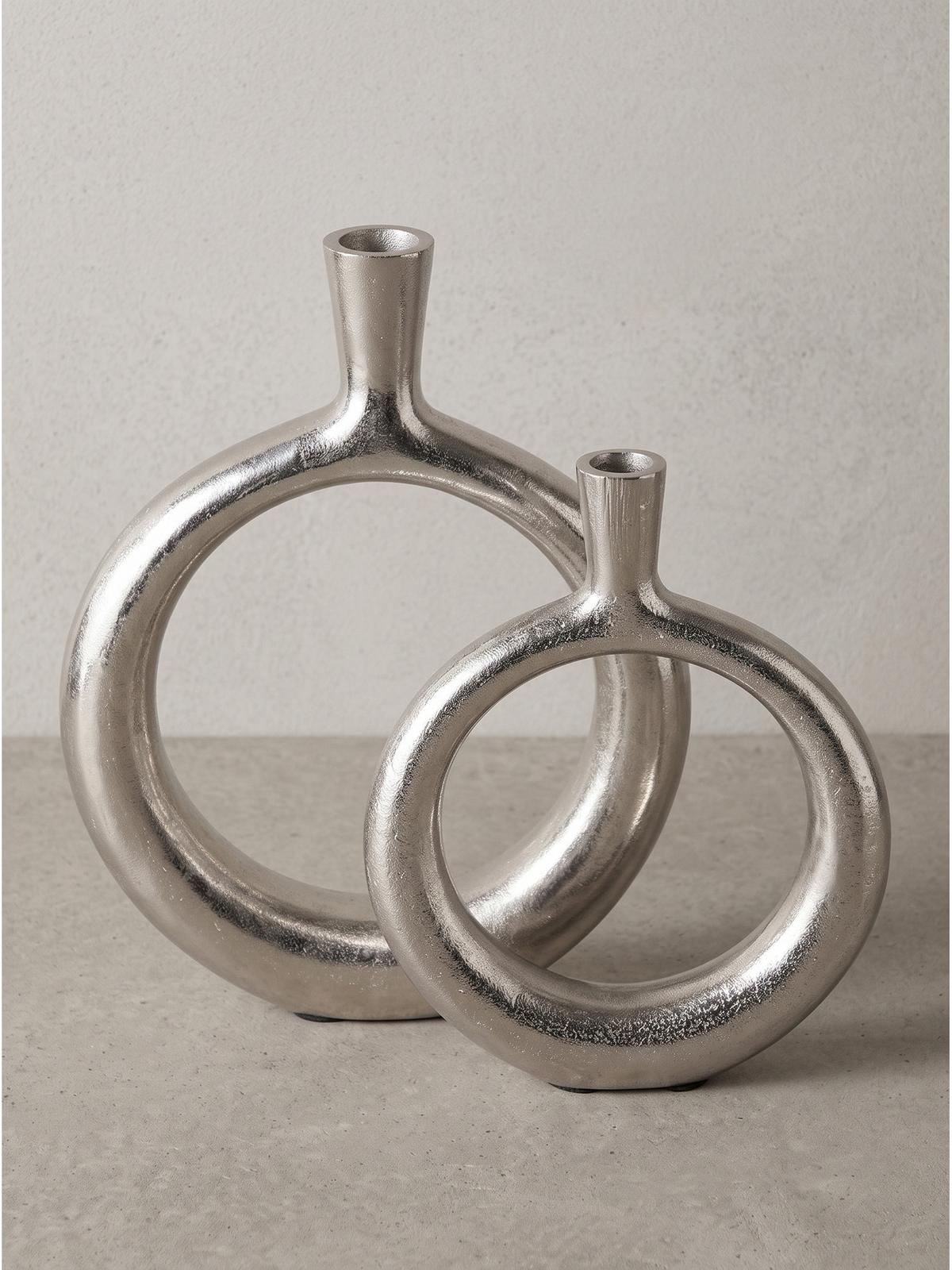 VASEN 2er-Set BAVENO, Aluminium, handgefertigt, Silber, 35 x 7 x 45 cm - Silberfarben, Metall (45cm) - KADIMA DESIGN