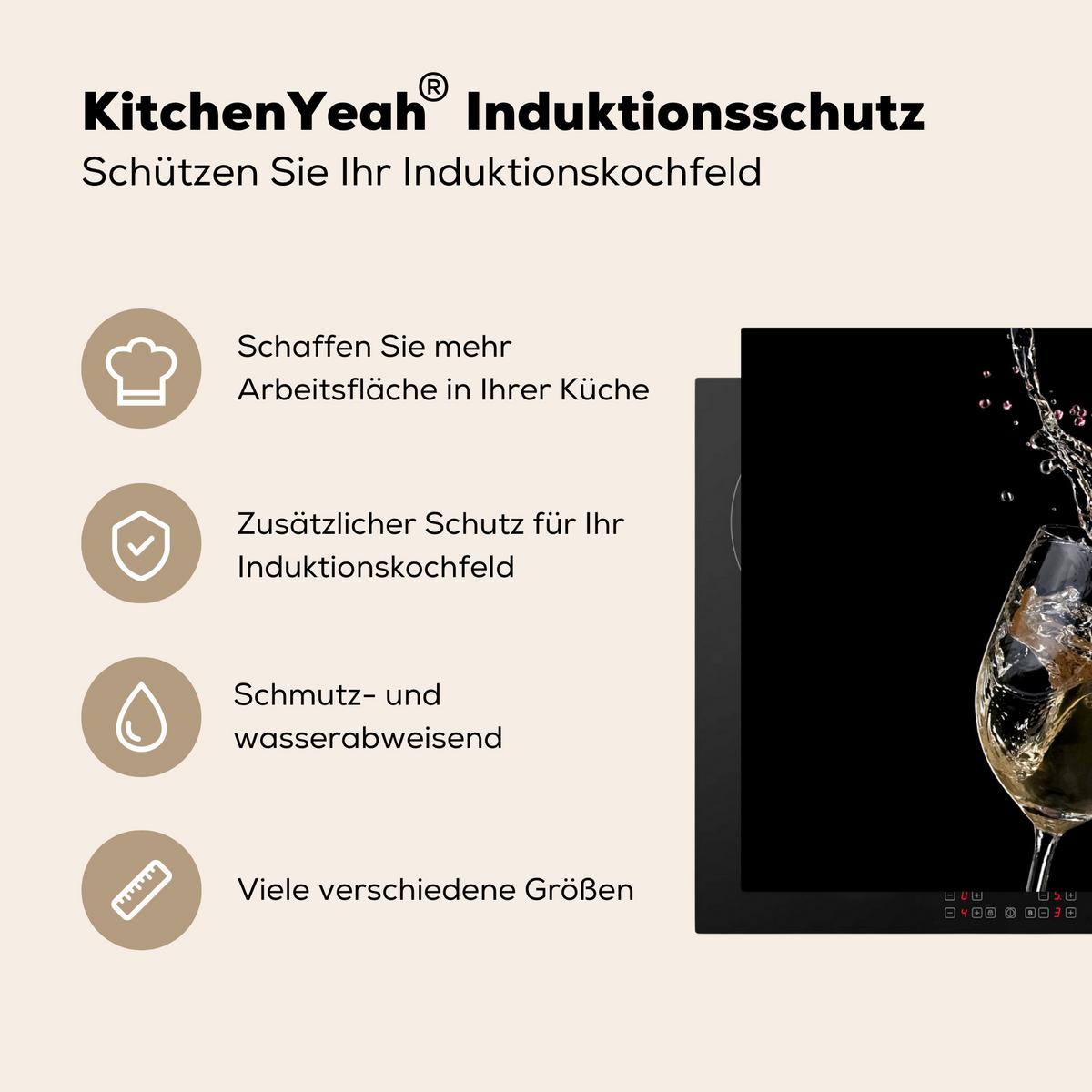 HERDABDECKPLATTE Rotwein - Weißwein - Glas - Schwarz Ceranfeldabdeckung 90x52 cm - Weinrot, Kunststoff (90/52/0.2cm) - MuchoWow