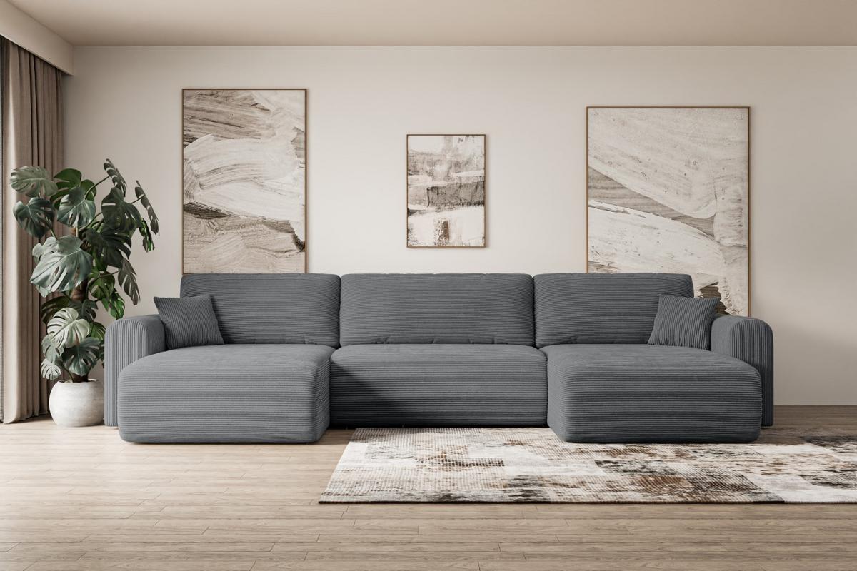WOHNLANDSCHAFT mit Schlaffunktion und Bettkasten ORRO-U - 362x145x83 cm Dunkelgrau Cord - Dunkelgrau/Schwarz, Holzwerkstoff/Kunststoff (362/83/145cm) - ALTDECOR