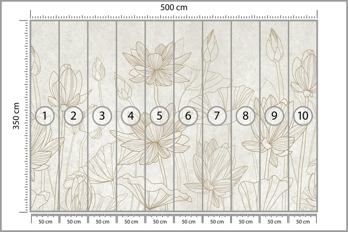 FOTOTAPETE für Wohnzimmer Linienzeichnung Blumen Pflanzen Natur 500x350 - Beige, Papier (500/350cm) - Muralo