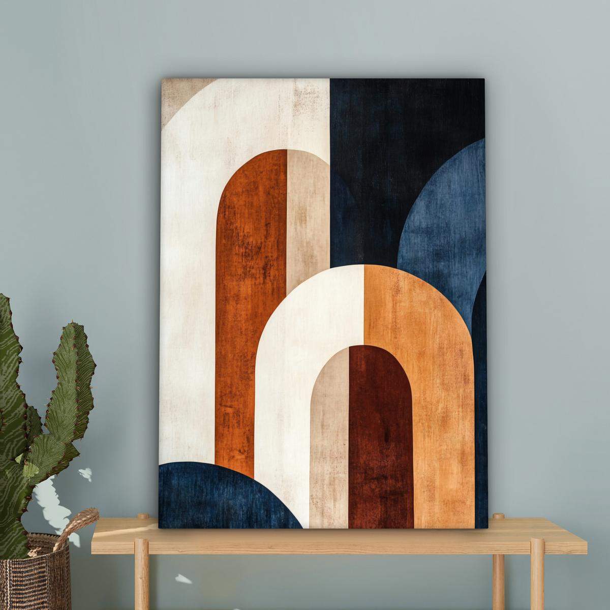 LEINWANDBILD Abstrakt - Formen - Dunkelblau Wandbild Wohnzimmer 60x80 cm - Cognac, Textil (60/80cm) - MuchoWow
