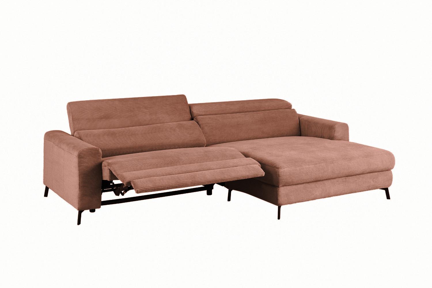 ECKSOFA LAISKA Braun Cord Relaxfunktion - Schwarz/Braun, Textil/Metall (282/177cm) - KAWOLA