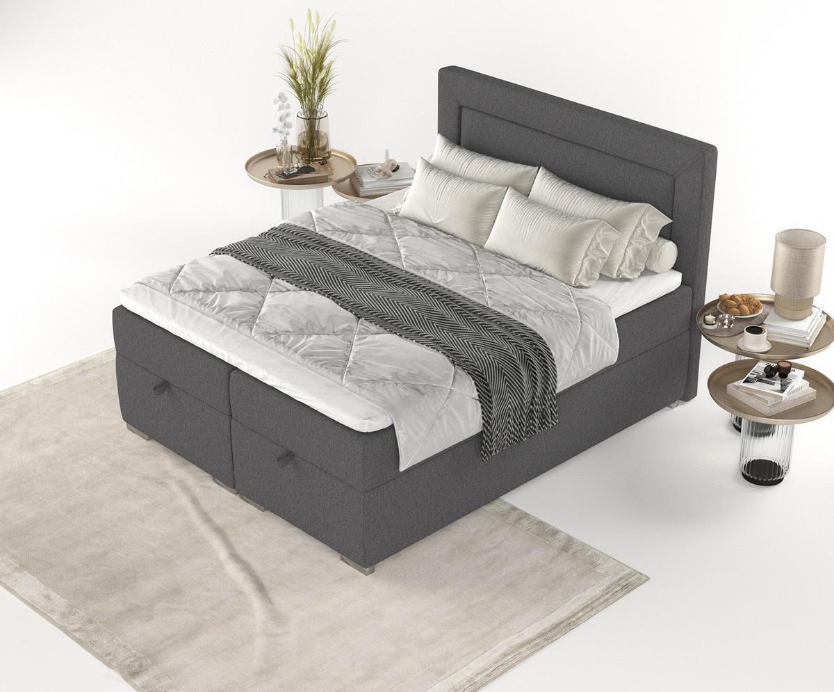 BOXBETT Lontano 140/200 cm Anthrazit im Megan Stoff - Chromfarben/Anthrazit, Holz/Holzwerkstoff (140/200cm) - AltaBeds