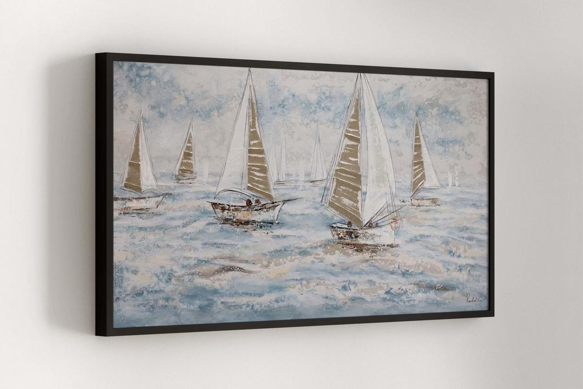 ACRYLBILD HANDGEMALT 140/70 cm - Blau/Weiß, Holz/Textil (140/70cm) - KUNSTLOFT