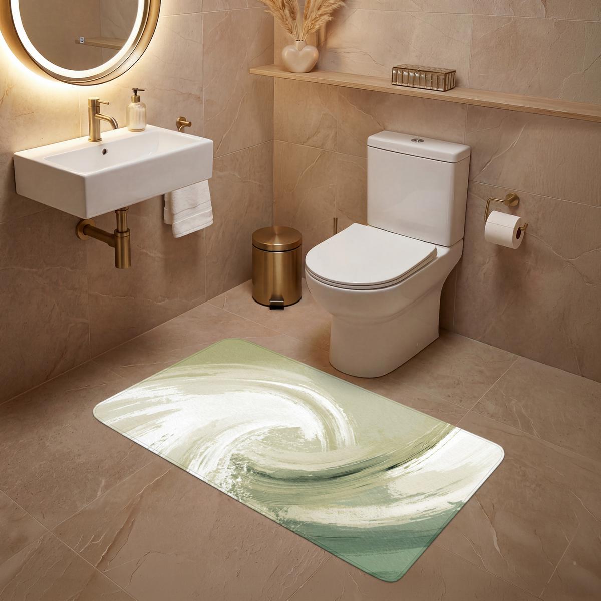 WC-VORLEGER Abstrakt - Pinselstriche - Wellen - Grün WC Teppich 120x60 cm - Mintgrün, Textil (120/1cm) - OnlyWow