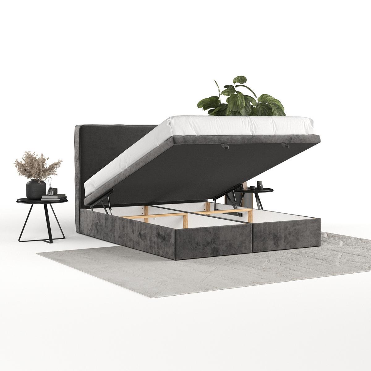 POLSTERBETT Hush mit Stauraum 120/200 cm Stahl im Lotta Stoff - Graphitfarben/Schwarz, Holz/Holzwerkstoff (120/200cm) - AltaBeds
