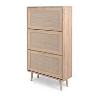SCHUHKIPPER Eiche Sonoma, Bast-Dekor 70 cm, Schuhschrank mit 3 Kippern - Eichefarben, Holz/Holzwerkstoff (70/125/24cm) - Furn.Design