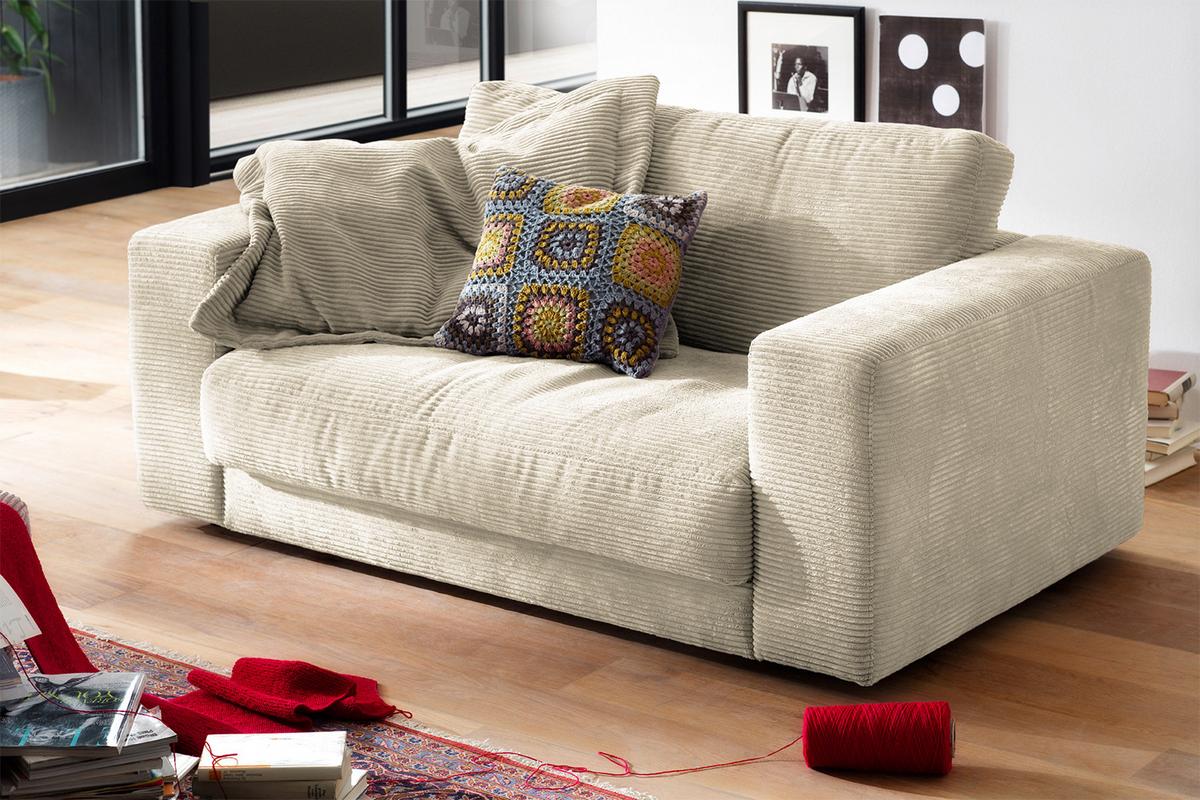 LOVESEAT MADELINE Cremeweiß Cord - Creme/Schwarz, Kunststoff/Textil (170/86/127cm) - KAWOLA