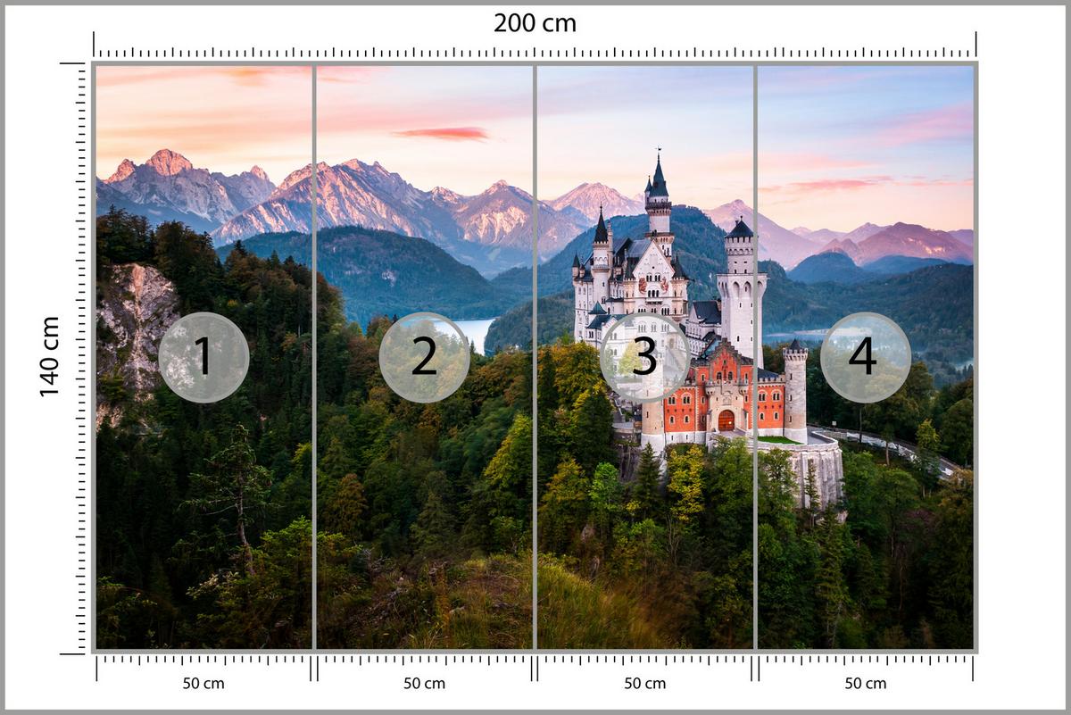 FOTOTAPETE für Schlafzimmer Schloss Bergwald Bäume Grün 200x140 - Multicolor, Papier (200/140cm) - Muralo