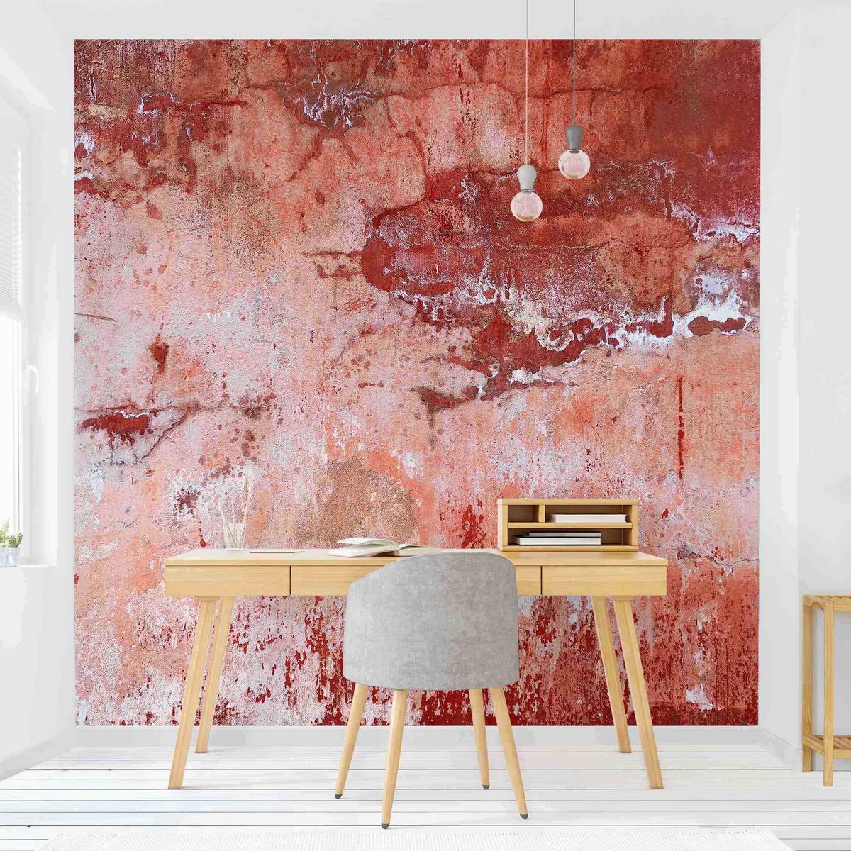 FOTOTAPETE Grunge Betonwand Rot 288/288 cm - Rot, Papier (288/288cm) - Bilderwelten