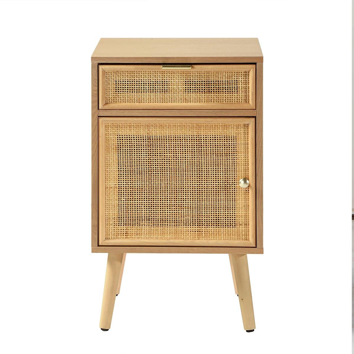 NACHTTISCH mit natürlichem Rattangeflecht - Eschefarben, Holzwerkstoff (36.5/71/40cm) - Calicosy