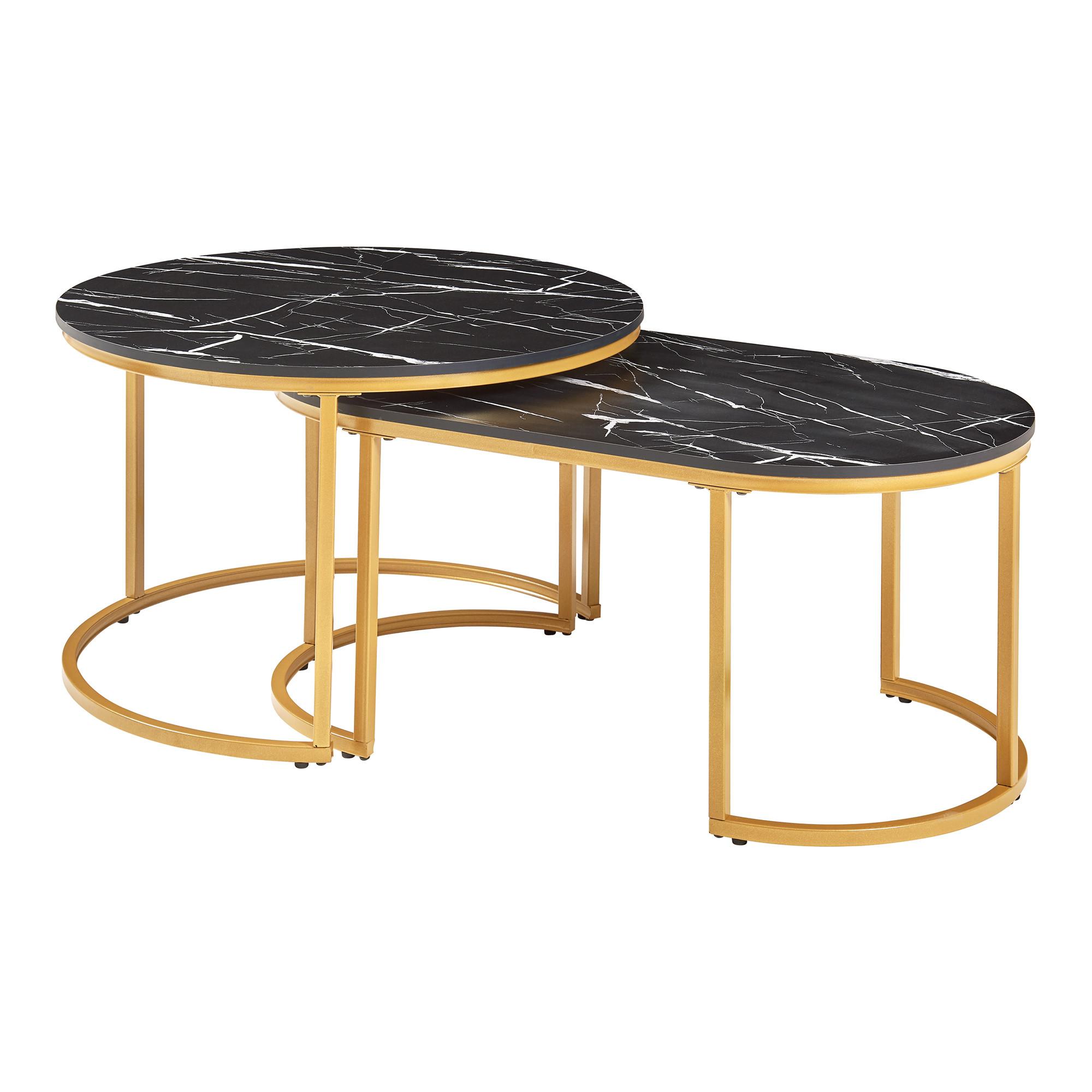 SATZTISCH-SET 2 TLG. Oppeerg - Goldfarben/Schwarz, Holzwerkstoff/Metall (70/70/45cm) - [en.casa]