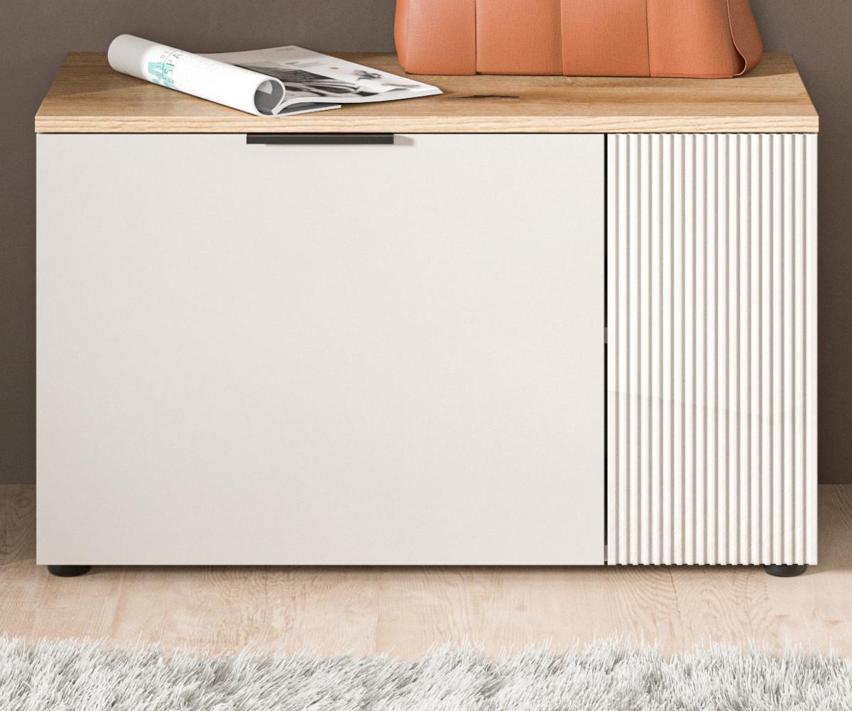 GARDEROBENBANK Kaschmir Sand und Eiche 80 cm, Schuhbank mit 4 Fächern - Kaschmir/Eichefarben, Holzwerkstoff/Kunststoff (80/48/36cm) - Inn.Furn